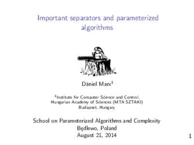 Important separators and parameterized algorithms Dániel Marx1 1 Institute for Computer Science and Control, Hungarian Academy of Sciences (MTA SZTAKI)