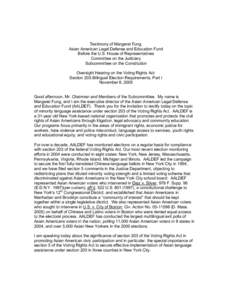 Testimony of Margaret Fung, Asian American Legal Defense and Education Fund Before the U.S. House of Representatives Committee on the Judiciary Subcommittee on the Constitution Oversight Hearing on the Voting Rights Act: