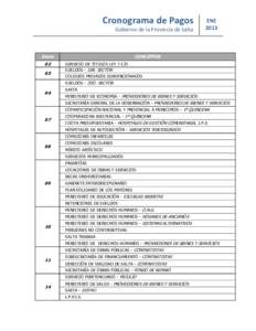 Cronograma de Pagos Gobierno de la Provincia de Salta Enero 02 03