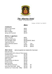 The Alberton Hotel Webpage: www.albertonhotel.com.au Telephone: [removed]Menu