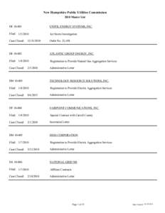 New Hampshire Public Utilities Commission 2010 Master List DE[removed]UNITIL ENERGY SYSTEMS, INC.