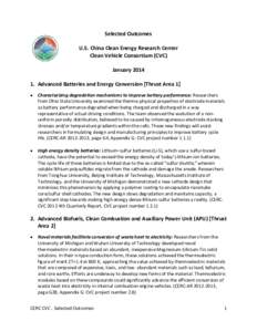 Selected Outcomes U.S. China Clean Energy Research Center Clean Vehicle Consortium (CVC) JanuaryAdvanced Batteries and Energy Conversion [Thrust Area 1] 