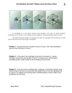 Snowflake Growth Rates and Surface Area  3 A snowflake is a flat figure whose area doubles over time as liquid droplets condense on its surface. For average cloud conditions, the area doubles every 2 hours.