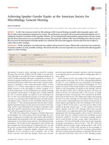 Achieving Speaker Gender Equity at the American Society for Microbiology General Meeting Arturo Casadevall Department of Molecular Microbiology and Immunology, Johns Hopkins Bloomberg School of Public Health, Johns Hopki