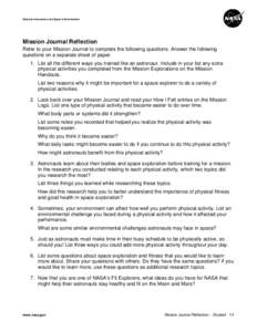 National Aeronautics and Space Administration  Mission Journal Reflection Refer to your Mission Journal to complete the following questions. Answer the following questions on a separate sheet of paper. 1. List all the di