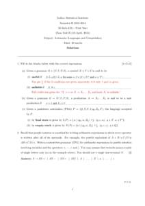 Indian Statistical Institute Semester-IIM.Tech.(CS) - First Year Class Test II (10 April, 2013) Subject: Automata, Languages and Computation Total: 20 marks