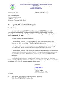 Electroforming Pretreatment Inspection Report, January 2008