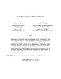 The key inferential problem in studying the effects of Indonesian decentralization is constructing a valid counterfactual that will allow us to observe decentralization’s impact