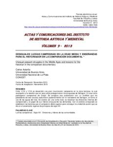 Revista electrónica anual: Actas y Comunicaciones del Instituto de Historia Antigua y Medieval Facultad de Filosofía y Letras Universidad de Buenos Aires VolumenISSN: 