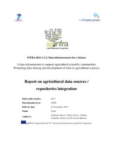 INFRA[removed]Data infrastructures for e-Science  A data infrastructure to support agricultural scientific communities Promoting data sharing and development of trust in agricultural sciences  Report on agricultural 