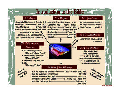 Introduction to the Bible It’s Origin 2 Timothy 3:16 • Inspired of God • Holy Spirit Guided John 16:13