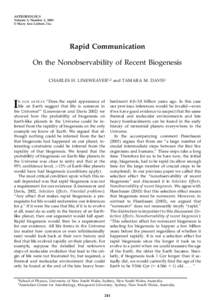 ASTROBIOLOGY Volume 3, Number 2, 2003 © Mary Ann Liebert, Inc. Rapid Communication On the Nonobservability of Recent Biogenesis