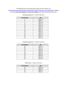 The following items in the Achievement Grade 6 Set One Practice Test (http://www.tn.gov/education/assessment/doc/ACH_2009_PracticeTest_Gr6_update.pdf) are aligned to SPIs that have been dropped and will not be included i