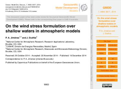 This discussion paper is/has been under review for the journal Geoscientific Model Development (GMD). Please refer to the corresponding final paper in GMD if available. Discussion Paper  Geosci. Model Dev. Discuss., 7, 9