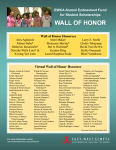 EWCA Alumni Endowment Fund for Student Scholarships WALL OF HONOR Wall of Honor Honorees Amy Agbayani