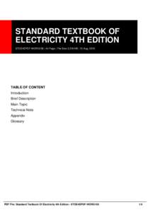 STANDARD TEXTBOOK OF ELECTRICITY 4TH EDITION STOE4EPDF-WORG158 | 44 Page | File Size 2,316 KB | 13 Aug, 2016 TABLE OF CONTENT Introduction