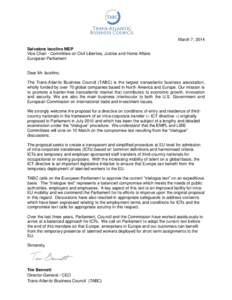 March 7, 2014 Salvatore Iacolino MEP Vice Chair - Committee on Civil Liberties, Justice and Home Affairs European Parliament  Dear Mr. Iacolino,