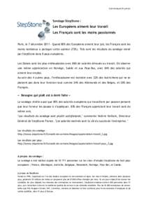 Communiqué de presse  Sondage StepStone : Les Européens aiment leur travail Les Français sont les moins passionnés