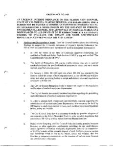 ORDINANCE NO. 960 AN URGENCY INTERIM ORDINANCE OF THE SEASIDE CITY COUNCIL, STATE OF CALIFORNIA, MAKING FINDINGS AND ESTABLISHING FOR A PERIOD NOT TO EXCEED 12 MONTHS AN EXTENSION OF ORDINANCE No. 953 ESTABLISHING A MORA