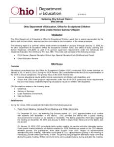 [removed]Kettering City School District IRN[removed]Ohio Department of Education, Office for Exceptional Children[removed]Onsite Review Summary Report