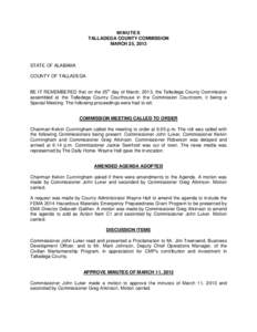 MINUTES TALLADEGA COUNTY COMMISSION MARCH 25, 2013 STATE OF ALABAMA COUNTY OF TALLADEGA