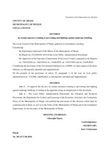 Translation from Romanian into English  COUNTY OF ARGEŞ MUNICIPALITY OF PITEŞTI LOCAL COUNCIL DECISION