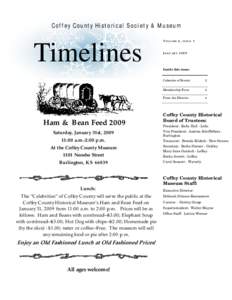 Coffey County Historical Society & Museum  Timelines V O L U M E 6 , IS SUE 1 JANUARY 200 9