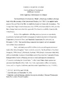 Order Approving Establishment of a Royal Bank of Scotland Branch in Connecticut