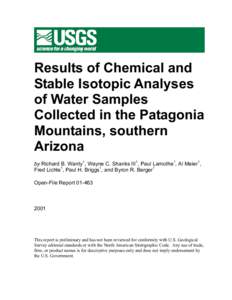 Results of Chemical Analyses of Surface-Water Samples Collected in the Patagonia Mountains, southern Arizona, in 1997