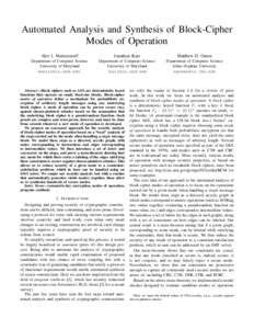 Automated Analysis and Synthesis of Block-Cipher Modes of Operation Alex J. Malozemoff Jonathan Katz