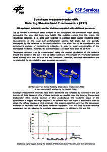 Sunshape measurements with Rotating Shadowband Irradiometers (RSI) RSI-equipped automatic weather stations upgraded with additional parameter Due to forward scattering of direct sunlight in the atmosphere, the circumsola