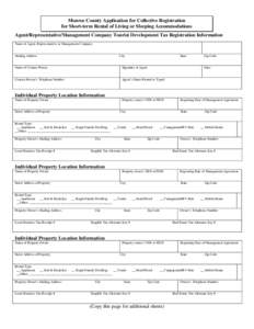Monroe County Application for Collective Registration for Short-term Rental of Living or Sleeping Accommodations Agent/Representative/Management Company Tourist Development Tax Registration Information