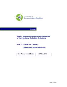 Report  2005 – 2006 Programme of Measurement of Non-Ionising Radiation Emissions – Cashel, Co. Tipperary