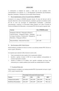 ANEXO 2015 A continuación se señalarán los montos y tablas para el año académico 2015, correspondientes a los artículos 12 y 17 del Reglamento de Beneficios para Estudiantes, Egresados, Graduados y Titulados de la 