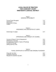 LOCAL RULES OF PRACTICE FOR CHANCERY COURT NINETEENTH JUDICIAL DISTRICT RULE 1 GENERAL APPLICABILITY