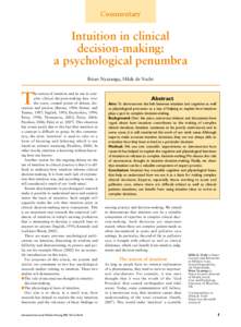 Commentary  Intuition in clinical decision-making: a psychological penumbra Brian Nyatanga, Hilde de Vocht