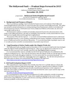 The Hollywood Fault — Prudent Steps Forward in 2015 by Robert H. Sydnor California Certified Engineering Geologist #968  November 20, 2014