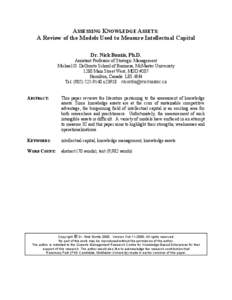 Finance / Intellectual property law / Economics / Nick Bontis / Human resource management / Intellectual capital / Knowledge management / Structural capital / Intangible asset / Capital / Financial accounting / Business