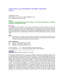 VEFEEN FOFANA ALIAS MUTOMBO WA MUTOMBO v THE PEOPLES.J. SUPREME COURT NGULUBE, A.C.J., CHAILA AND LAWRENCE, JJ.S. S.C.Z. JUDGMENT NO. 8 OF 1992