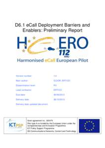 D6.1 eCall Deployment Barriers and Enablers: Preliminary Report