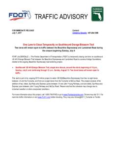 TRAFFIC ADVISORY FOR IMMEDIATE RELEASE July 7, 2017 Contact: Christine Girardin