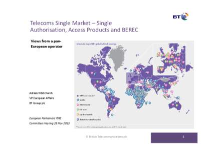 Telecoms Single Market – Single Authorisation, Access Products and BEREC Views from a panEuropean operator Adrian Whitchurch VP European Affairs