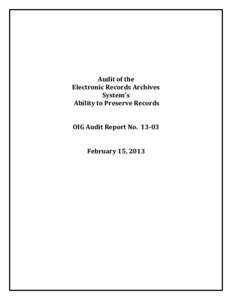 Audit of the  Electronic Records Archives System’s