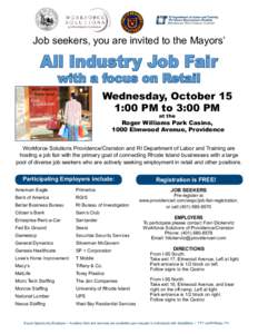 Job seekers, you are invited to the Mayors’  All Industry Job Fair with a focus on Retail  Wednesday, October 15