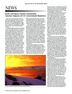 Eos, Vol. 94, No. 44, 29 October[removed]NEWS Earth and Space Science Community Assesses Impacts of U.S. Government Shutdown limited austral summer season, the ­16-day