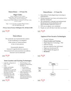 Dataveillance – 15 Years On  Dataveillance – 15 Years On Roger Clarke