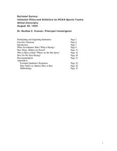 National Survey: Initiation Rites and Athletics for NCAA Sports Teams Alfred University August 30, 1999 Dr. Nadine C. Hoover, Principal Investigator