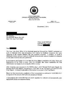 STATE OF NEW YORK OFFICE OF THE MEDICAID INSPECTOR GENERAL 800 North Pearl Street Albany, New York[removed]ANDREW M. CUOMO GOVERNOR