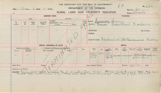 Department of the Interior Property and Tenancy Ledger