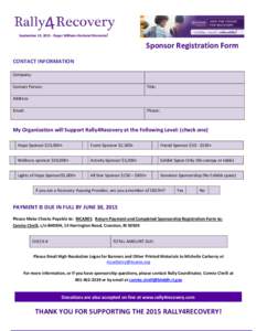 September 19, Roger Williams National Memorial  Sponsor Registration Form Form  CONTACT INFORMATION
